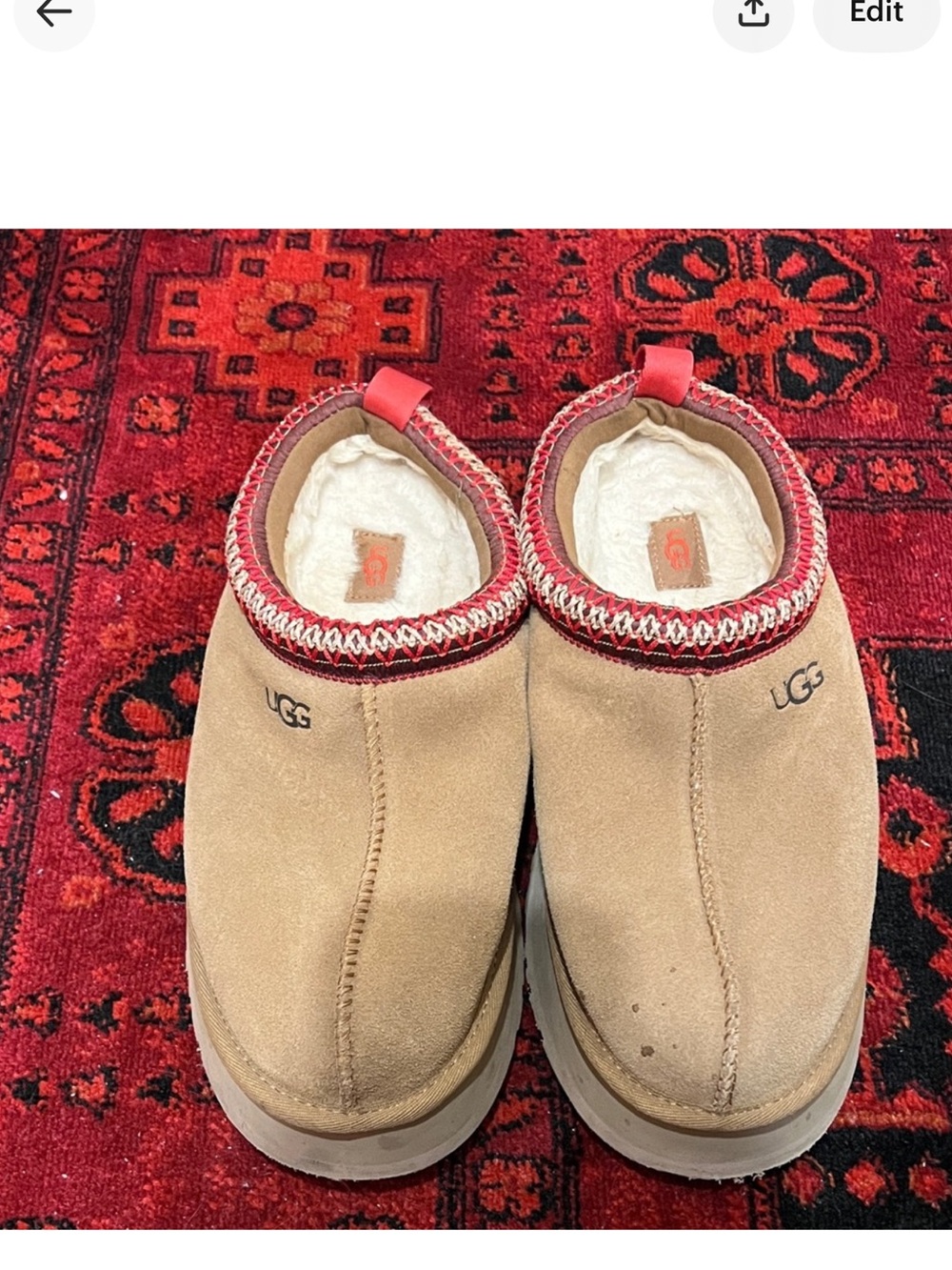 UGG Tasman Mule Slippers in Chestnut with Red Accent